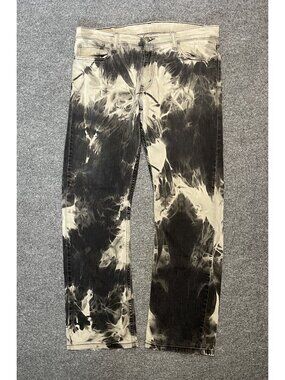 Tie Dye Distressed Levis Jeans Straight Fit Black & Beige 36x32 Mens Denim